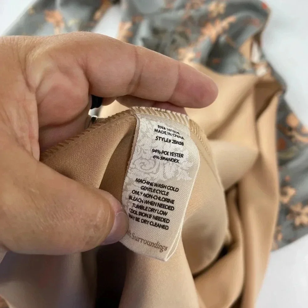Soft Surroundings Womens Small Gray Floral Open Front Blazer Microsuede Stretch